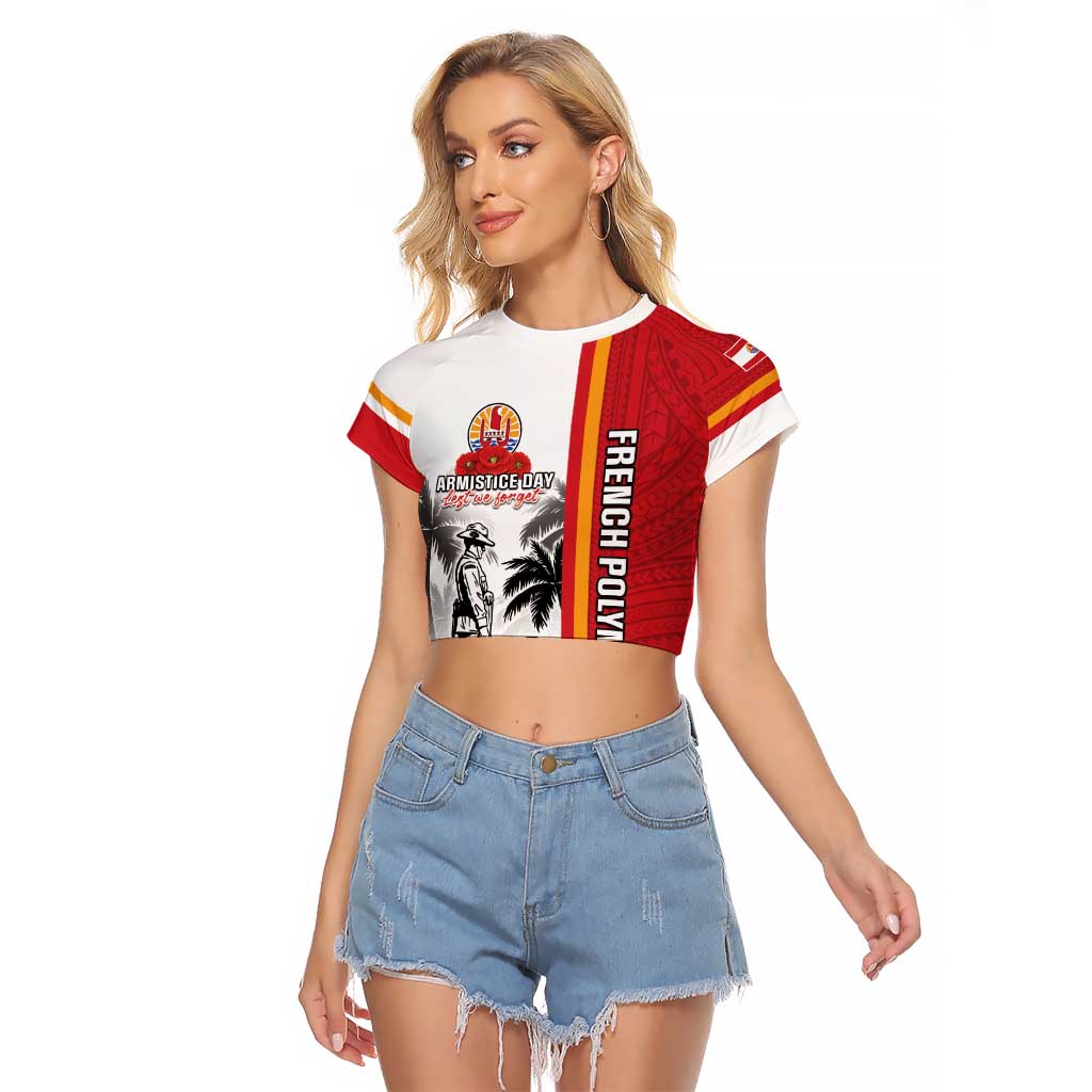French Polynesia Armistice Day Raglan Cropped T Shirt Lest We Forget Flag Style LT05 Female Red - Polynesian Pride