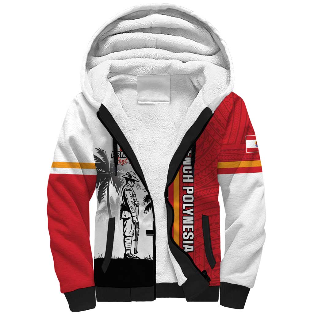 French Polynesia Armistice Day Sherpa Hoodie Lest We Forget Flag Style LT05 Unisex Red - Polynesian Pride