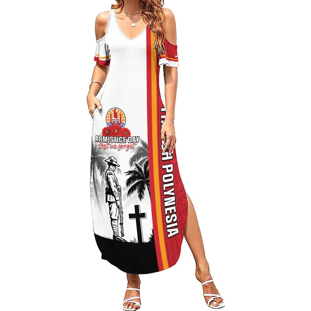French Polynesia Armistice Day Summer Maxi Dress Lest We Forget Flag Style LT05 Women Red - Polynesian Pride