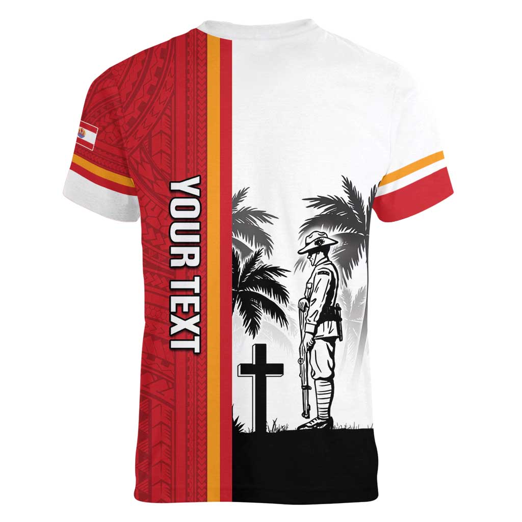 French Polynesia Armistice Day Women V-Neck T-Shirt Lest We Forget Flag Style LT05 - Polynesian Pride