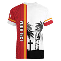 French Polynesia Armistice Day Women V-Neck T-Shirt Lest We Forget Flag Style LT05 - Polynesian Pride