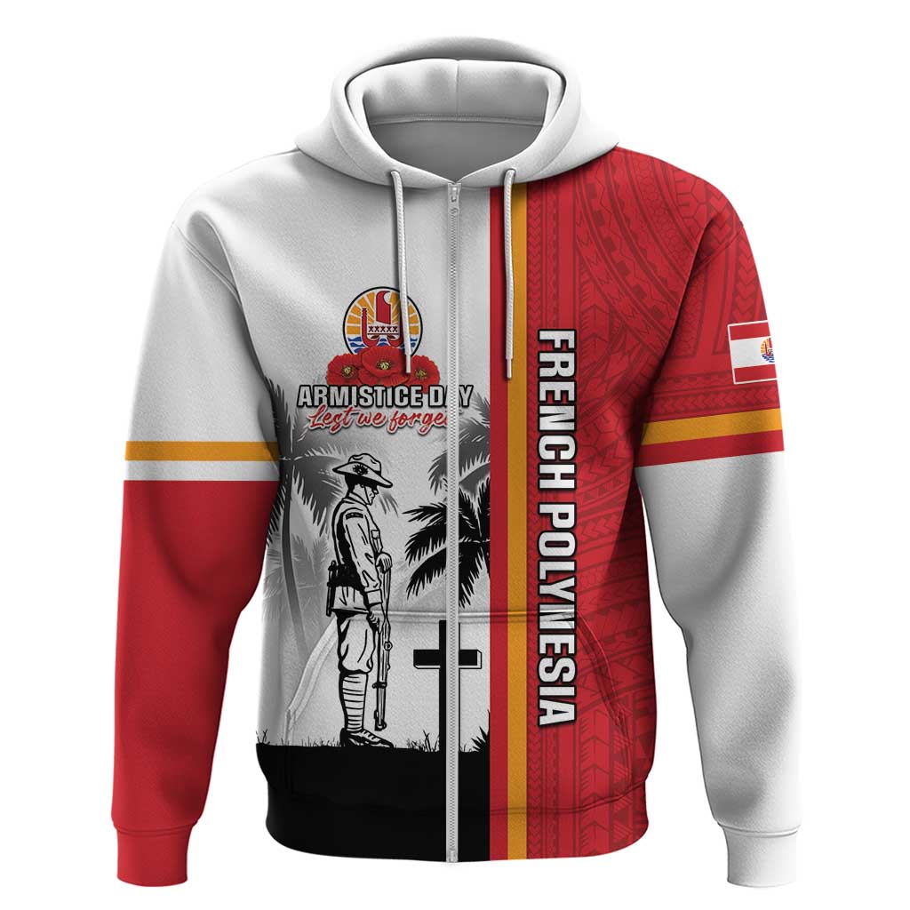 French Polynesia Armistice Day Zip Hoodie Lest We Forget Flag Style