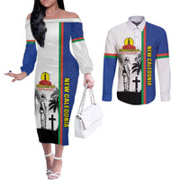 New Caledonia Armistice Day Couples Matching Off The Shoulder Long Sleeve Dress and Long Sleeve Button Shirt Lest We Forget Flag Style