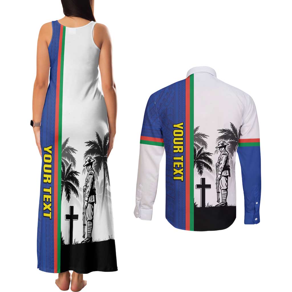 New Caledonia Armistice Day Couples Matching Tank Maxi Dress and Long Sleeve Button Shirt Lest We Forget Flag Style