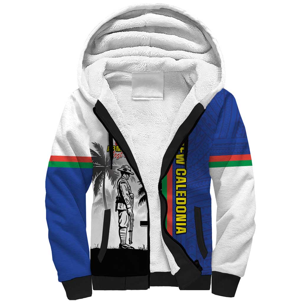 New Caledonia Armistice Day Sherpa Hoodie Lest We Forget Flag Style