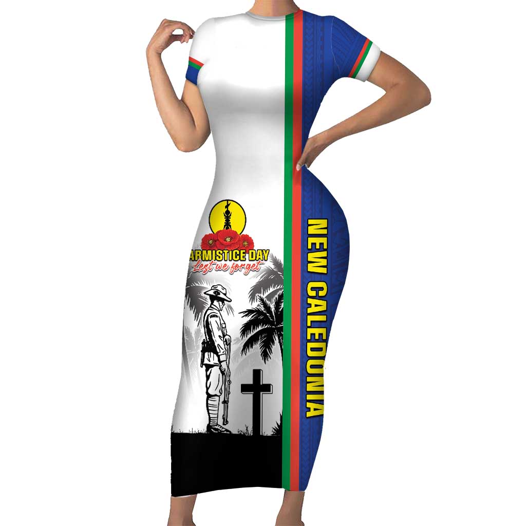 New Caledonia Armistice Day Short Sleeve Bodycon Dress Lest We Forget Flag Style