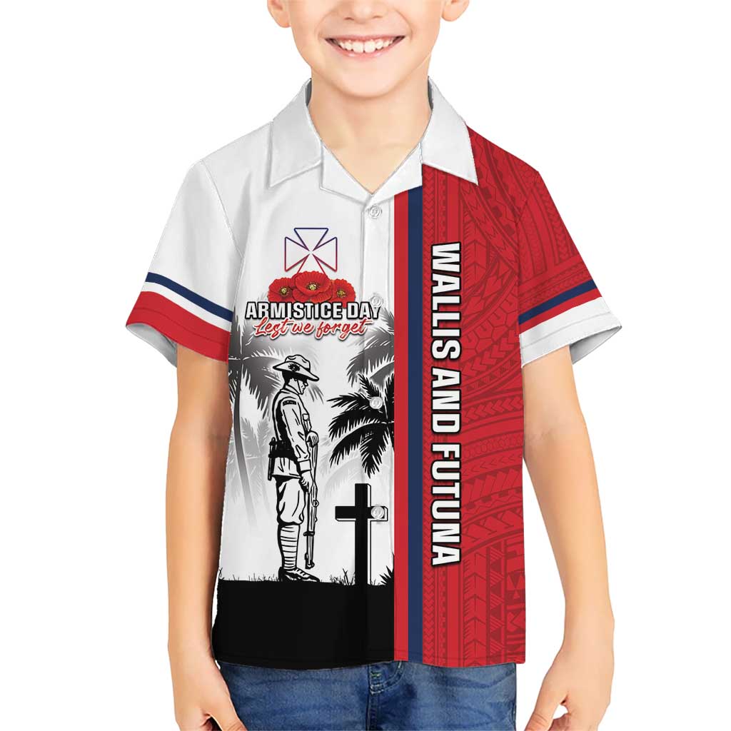 Wallis and Futuna Armistice Day Kid Hawaiian Shirt Lest We Forget Flag Style