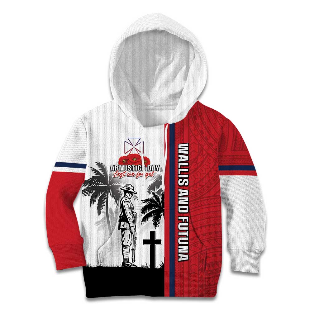 Wallis and Futuna Armistice Day Kid Hoodie Lest We Forget Flag Style