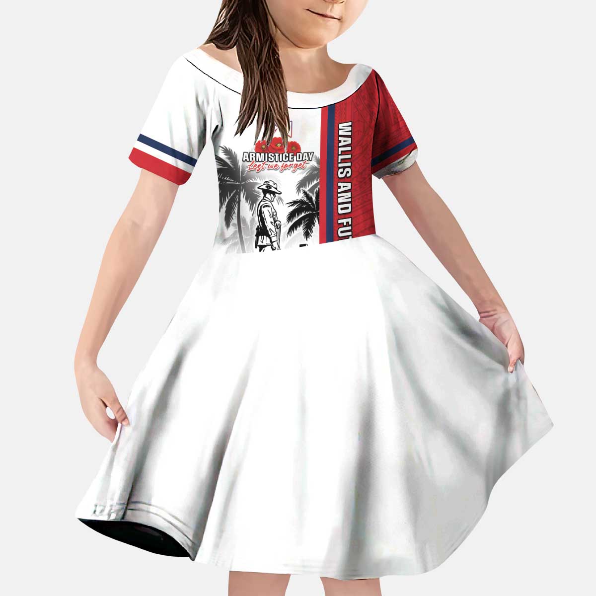 Wallis and Futuna Armistice Day Kid Short Sleeve Dress Lest We Forget Flag Style