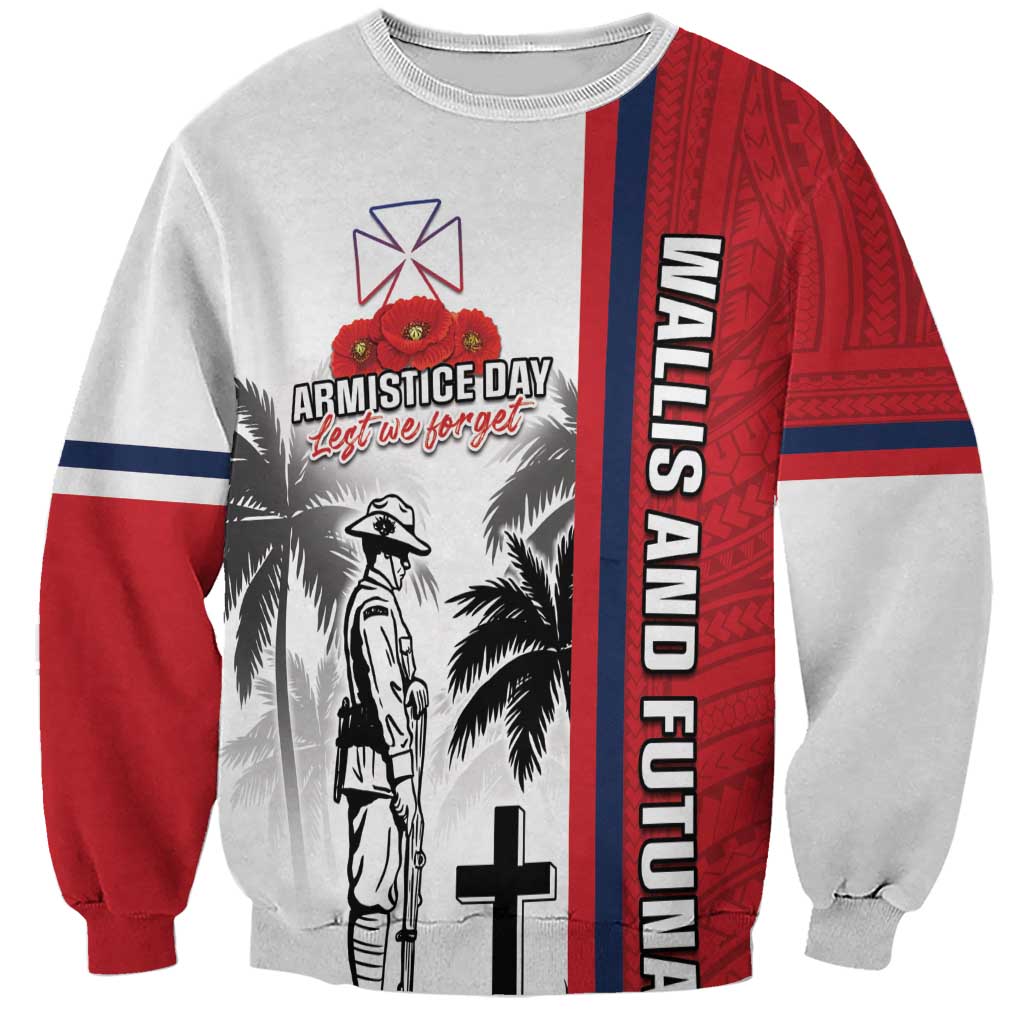 Wallis and Futuna Armistice Day Sweatshirt Lest We Forget Flag Style