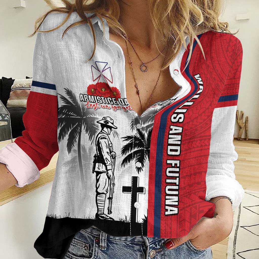 Wallis and Futuna Armistice Day Women Casual Shirt Lest We Forget Flag Style