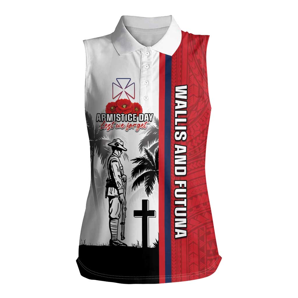 Wallis and Futuna Armistice Day Women Sleeveless Polo Shirt Lest We Forget Flag Style