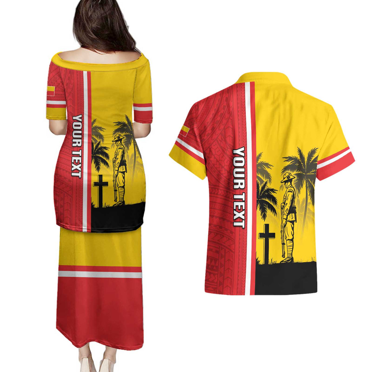 Marquesas Islands Armistice Day Couples Matching Puletasi and Hawaiian Shirt Lest We Forget Flag Style