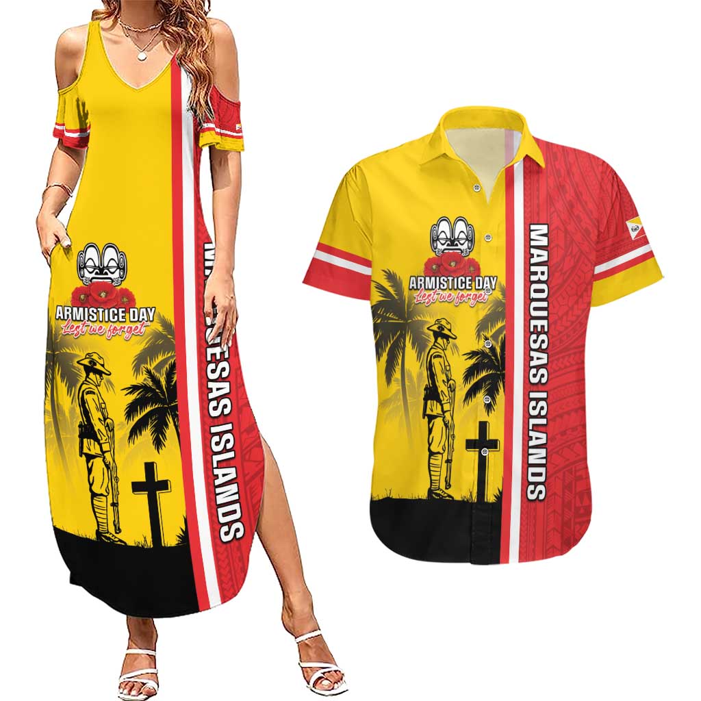 Marquesas Islands Armistice Day Couples Matching Summer Maxi Dress and Hawaiian Shirt Lest We Forget Flag Style