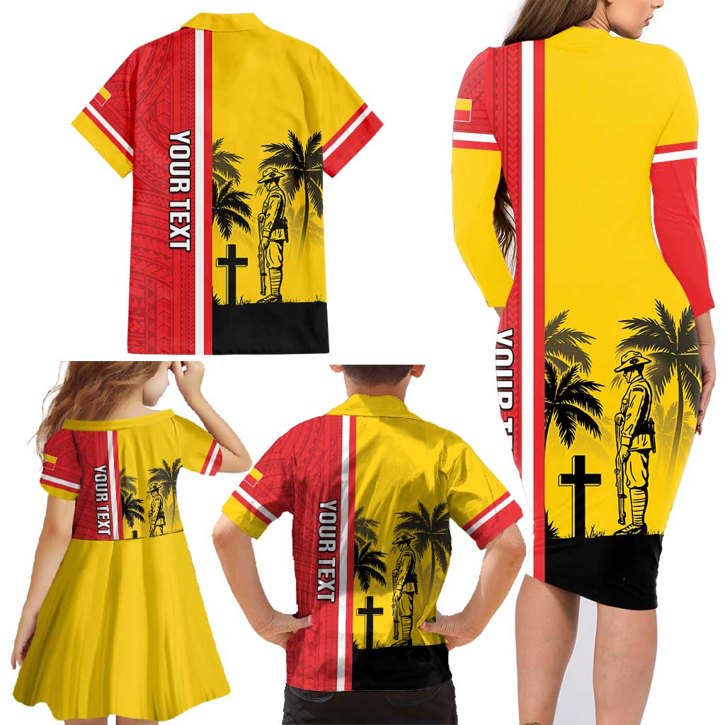 Marquesas Islands Armistice Day Family Matching Long Sleeve Bodycon Dress and Hawaiian Shirt Lest We Forget Flag Style