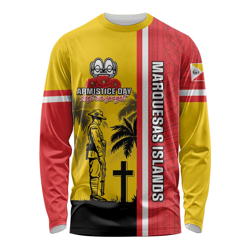 Marquesas Islands Armistice Day Long Sleeve Shirt Lest We Forget Flag Style