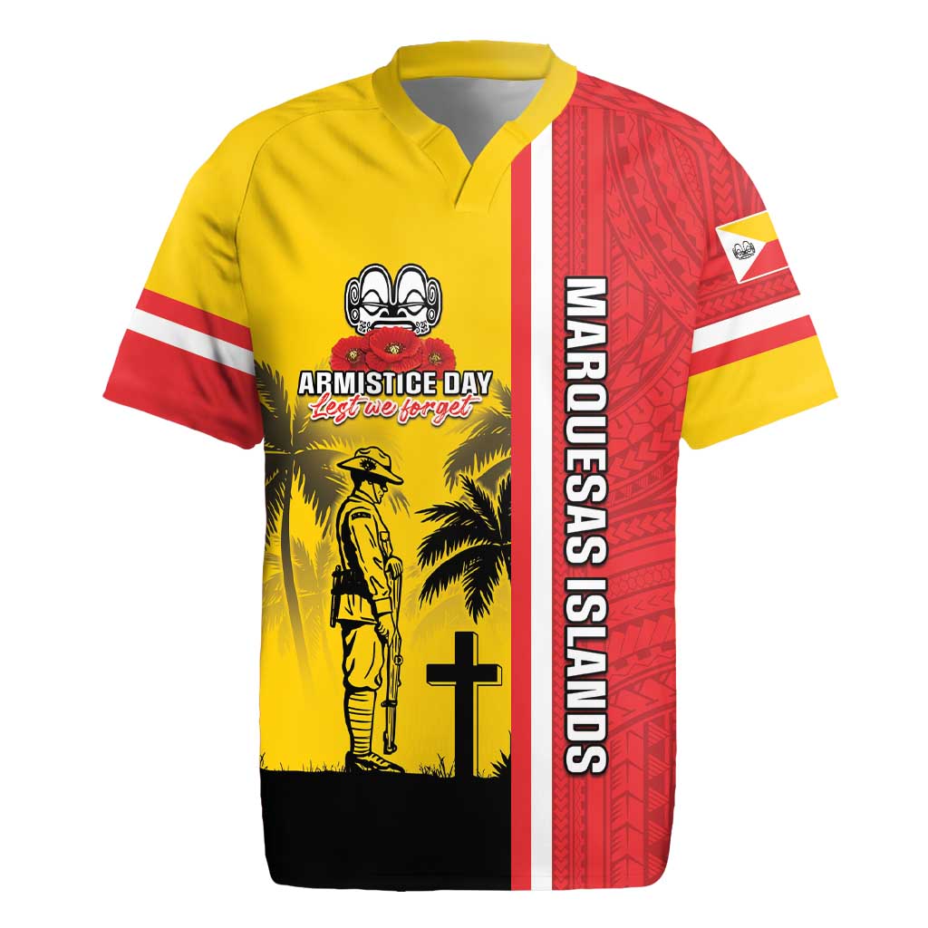 Marquesas Islands Armistice Day Rugby Jersey Lest We Forget Flag Style