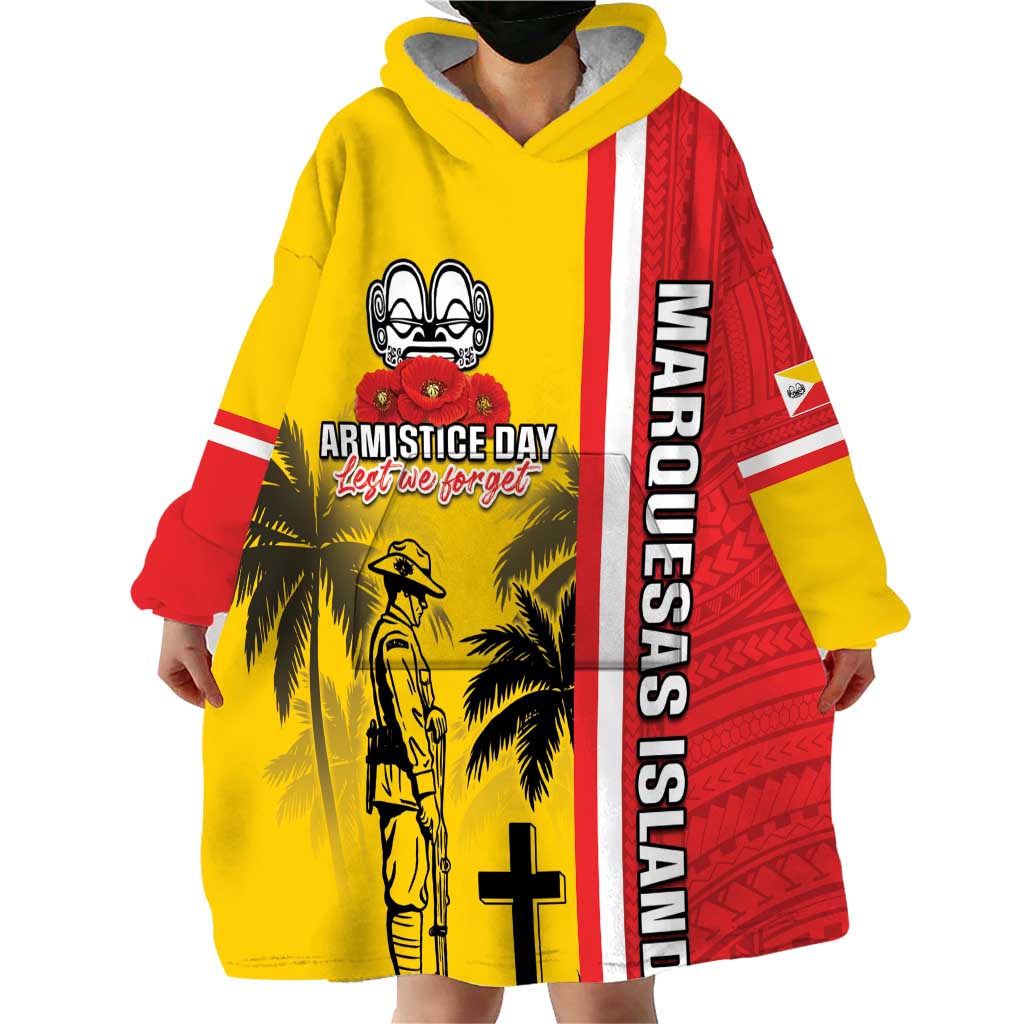 Marquesas Islands Armistice Day Wearable Blanket Hoodie Lest We Forget Flag Style