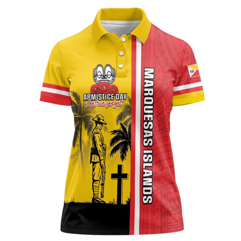 Marquesas Islands Armistice Day Women Polo Shirt Lest We Forget Flag Style