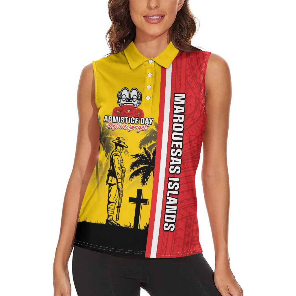 Marquesas Islands Armistice Day Women Sleeveless Polo Shirt Lest We Forget Flag Style