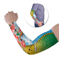 Personalised Malampa Fiji Day Arm Sleeves Tribal Pattern With Tropical Flowers - Polynesian Pride