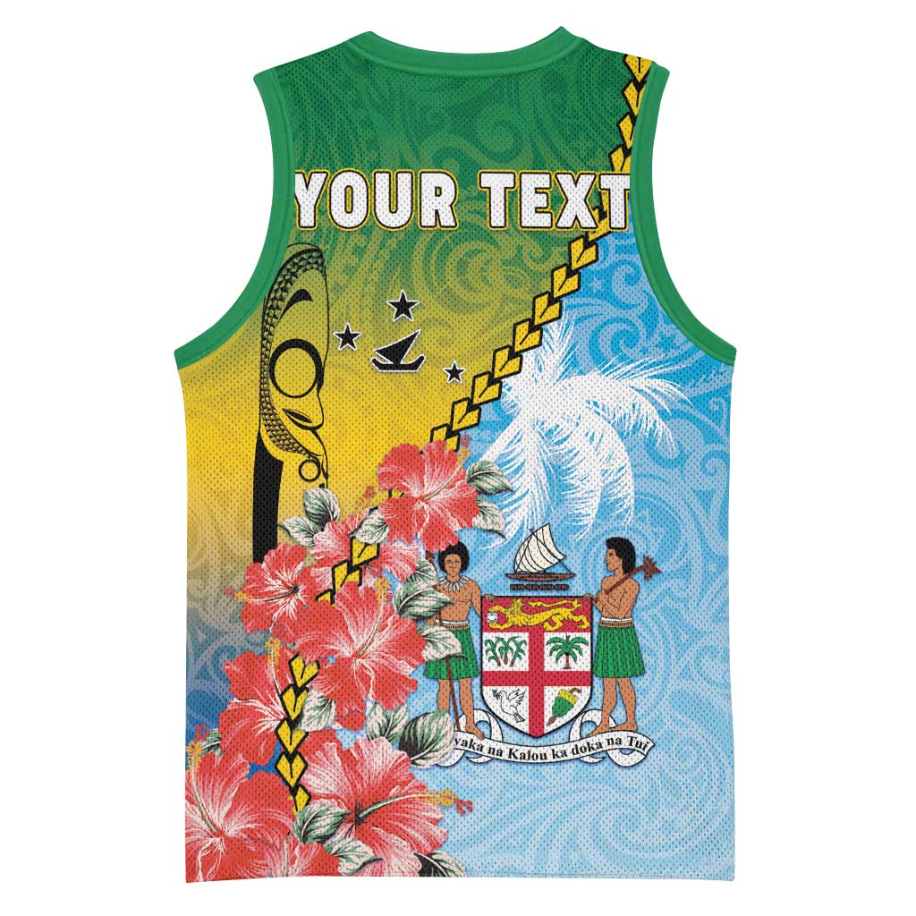 Personalised Malampa Fiji Day Basketball Jersey Tribal Pattern With Tropical Flowers - Polynesian Pride