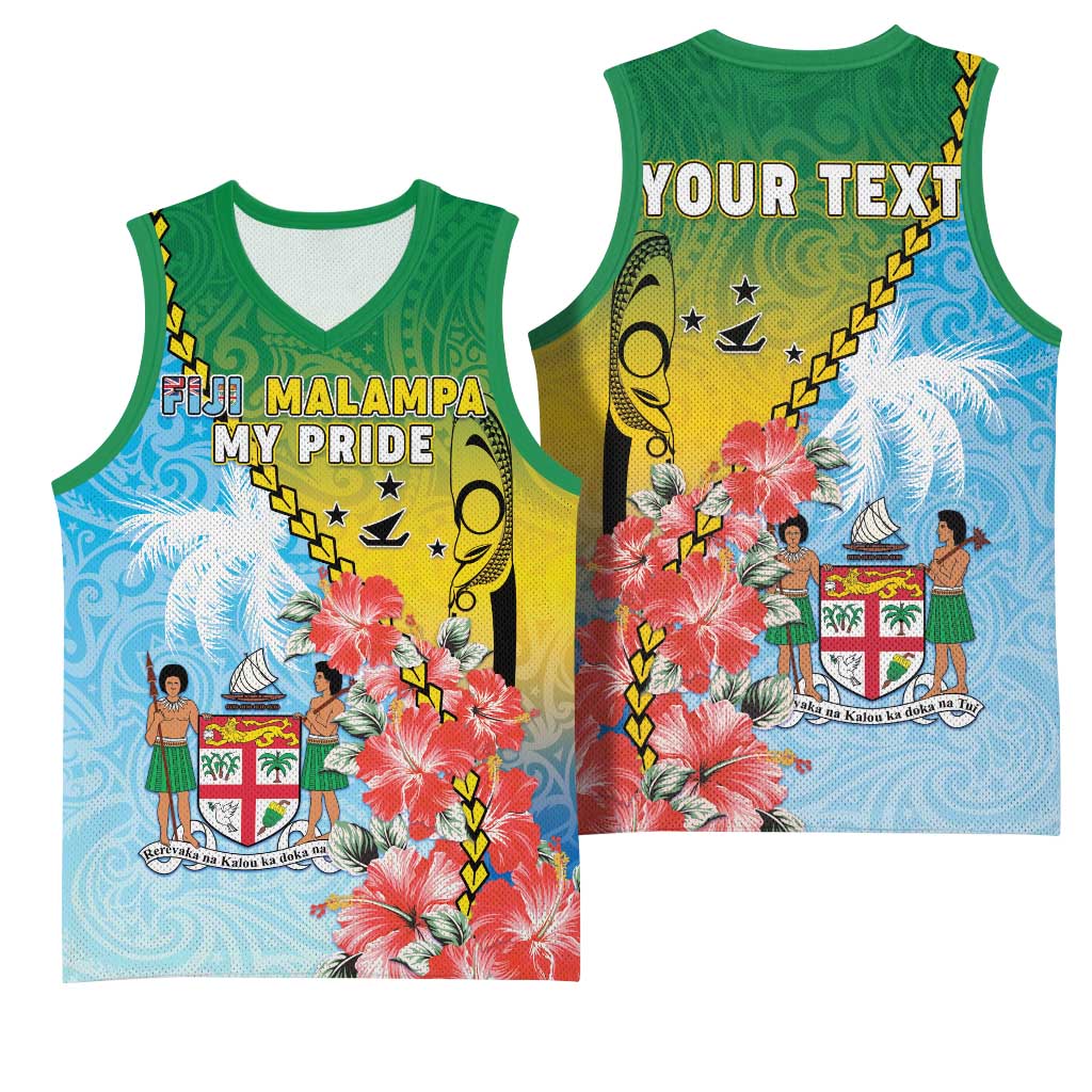 Personalised Malampa Fiji Day Basketball Jersey Tribal Pattern With Tropical Flowers - Polynesian Pride