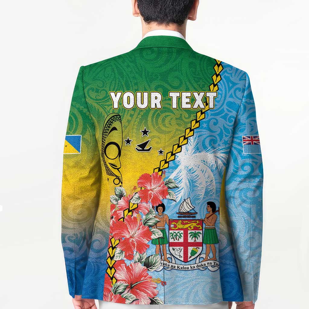 Personalised Malampa Fiji Day Blazer Tribal Pattern With Tropical Flowers - Polynesian Pride