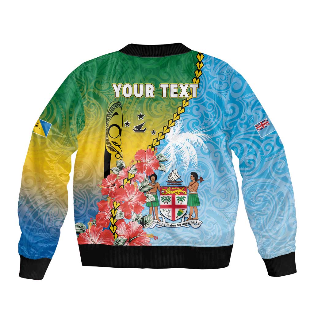 Personalised Malampa Fiji Day Bomber Jacket Tribal Pattern With Tropical Flowers - Polynesian Pride