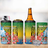 Personalised Malampa Fiji Day 4 in 1 Can Cooler Tumbler Tribal Pattern With Tropical Flowers - Polynesian Pride