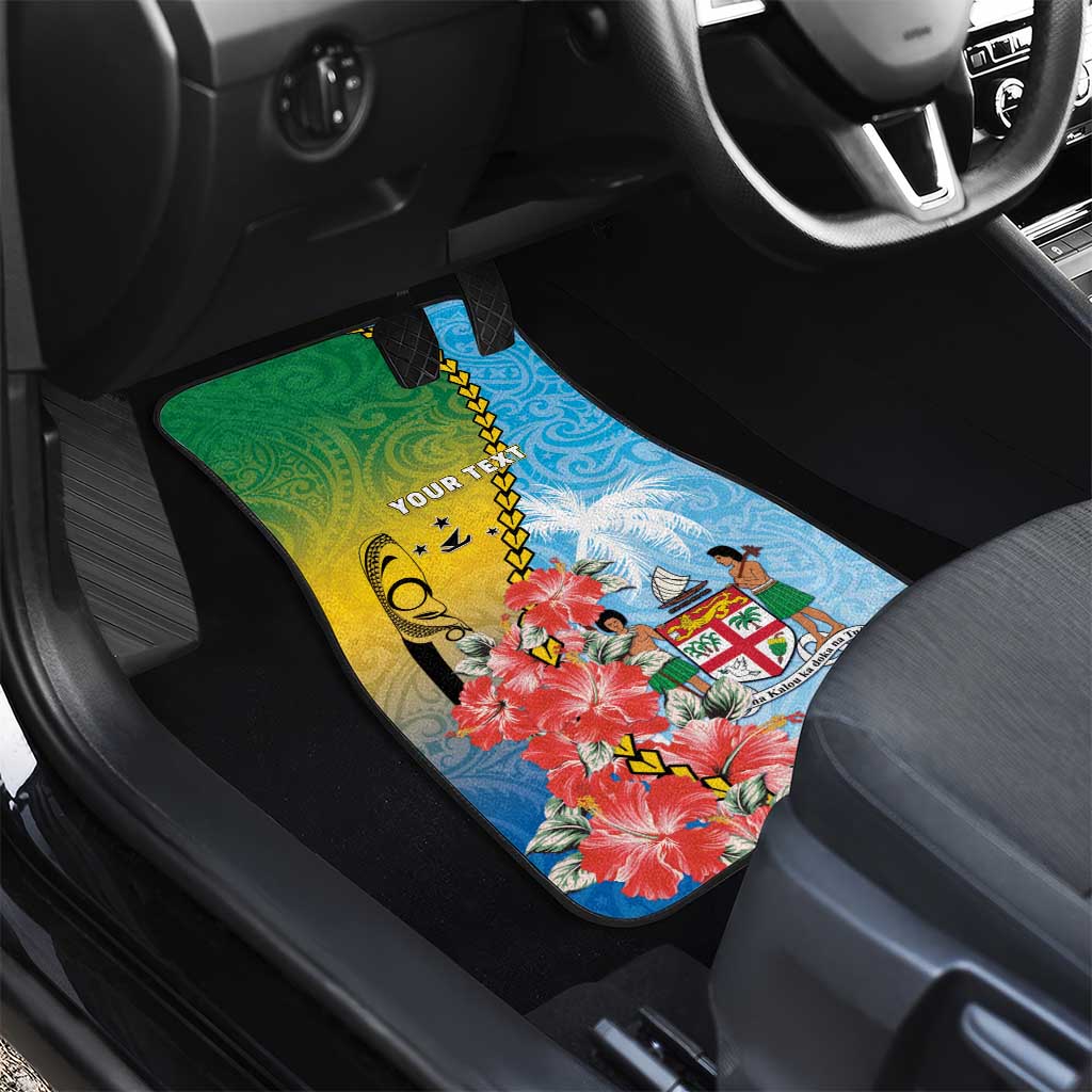 Personalised Malampa Fiji Day Car Mats Tribal Pattern With Tropical Flowers - Polynesian Pride