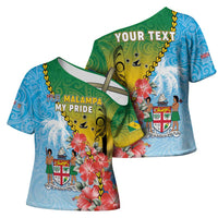 Personalised Malampa Fiji Day Cross Shoulder Shirt Tribal Pattern With Tropical Flowers - Polynesian Pride