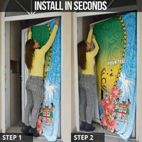 Personalised Malampa Fiji Day Door Cover Tribal Pattern With Tropical Flowers - Polynesian Pride