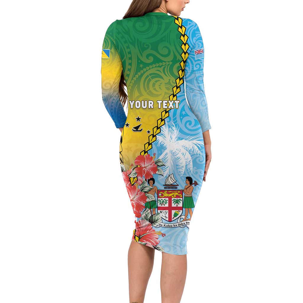 Personalised Malampa Fiji Day Family Matching Long Sleeve Bodycon Dress and Hawaiian Shirt Tribal Pattern With Tropical Flowers - Polynesian Pride