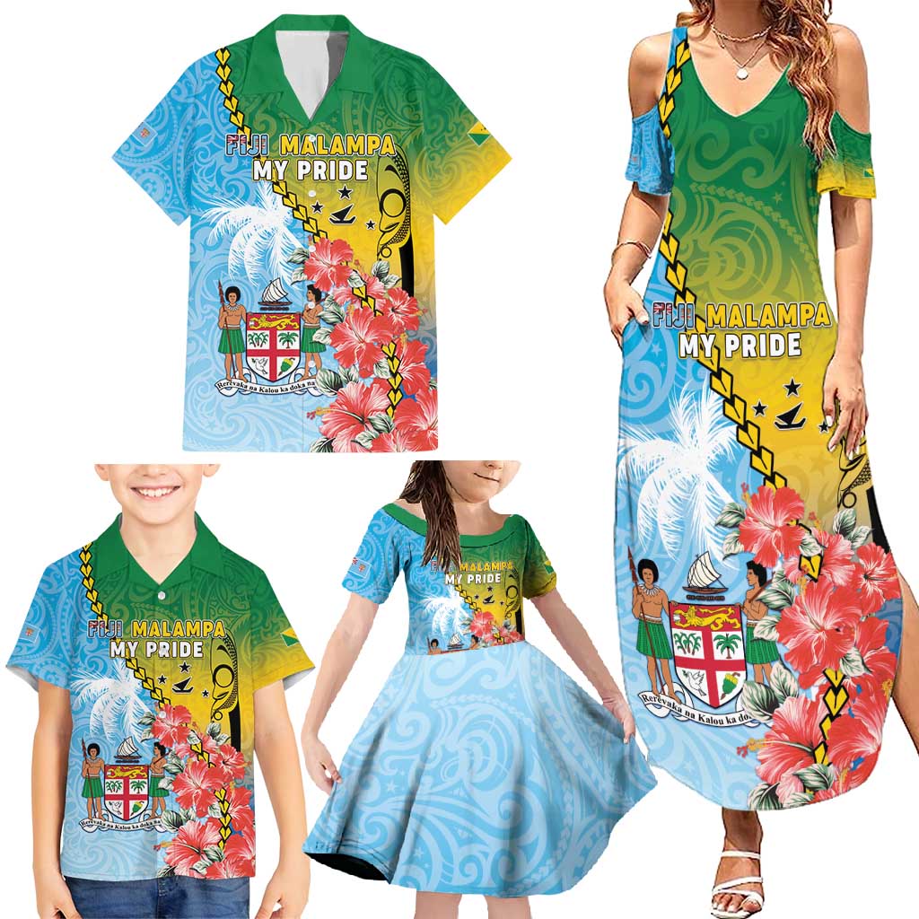 Personalised Malampa Fiji Day Family Matching Summer Maxi Dress and Hawaiian Shirt Tribal Pattern With Tropical Flowers - Polynesian Pride