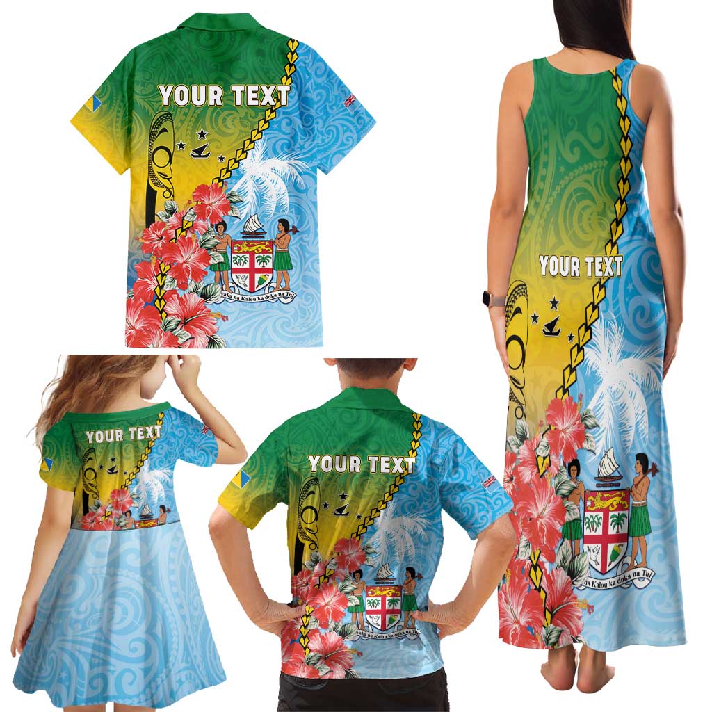 Personalised Malampa Fiji Day Family Matching Tank Maxi Dress and Hawaiian Shirt Tribal Pattern With Tropical Flowers - Polynesian Pride