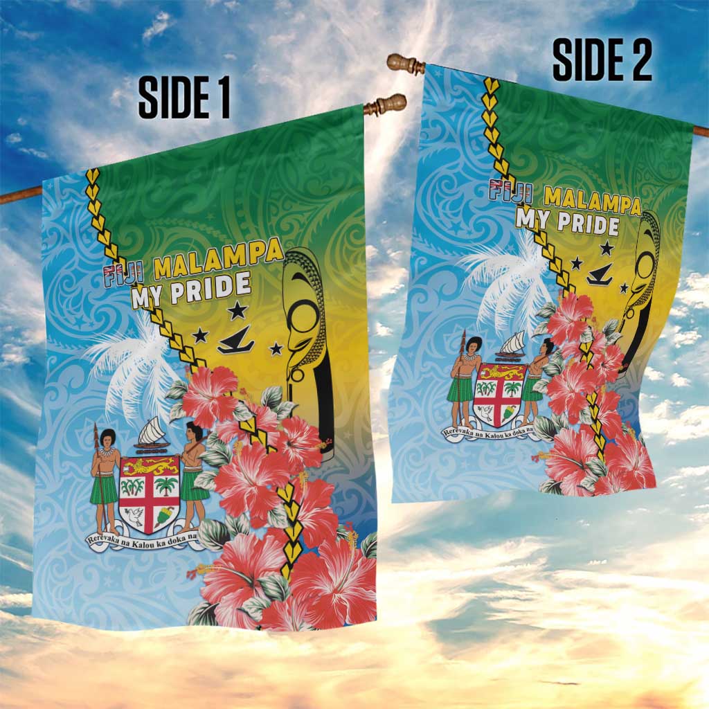 Malampa Fiji Day Garden Flag Tribal Pattern With Tropical Flowers - Polynesian Pride