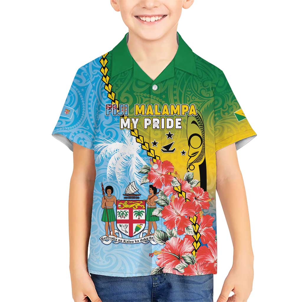 Personalised Malampa Fiji Day Kid Hawaiian Shirt Tribal Pattern With Tropical Flowers - Polynesian Pride