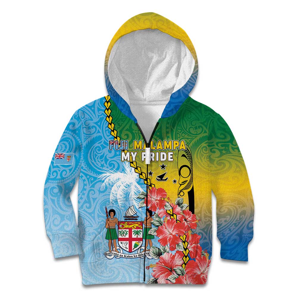 Personalised Malampa Fiji Day Kid Hoodie Tribal Pattern With Tropical Flowers - Polynesian Pride