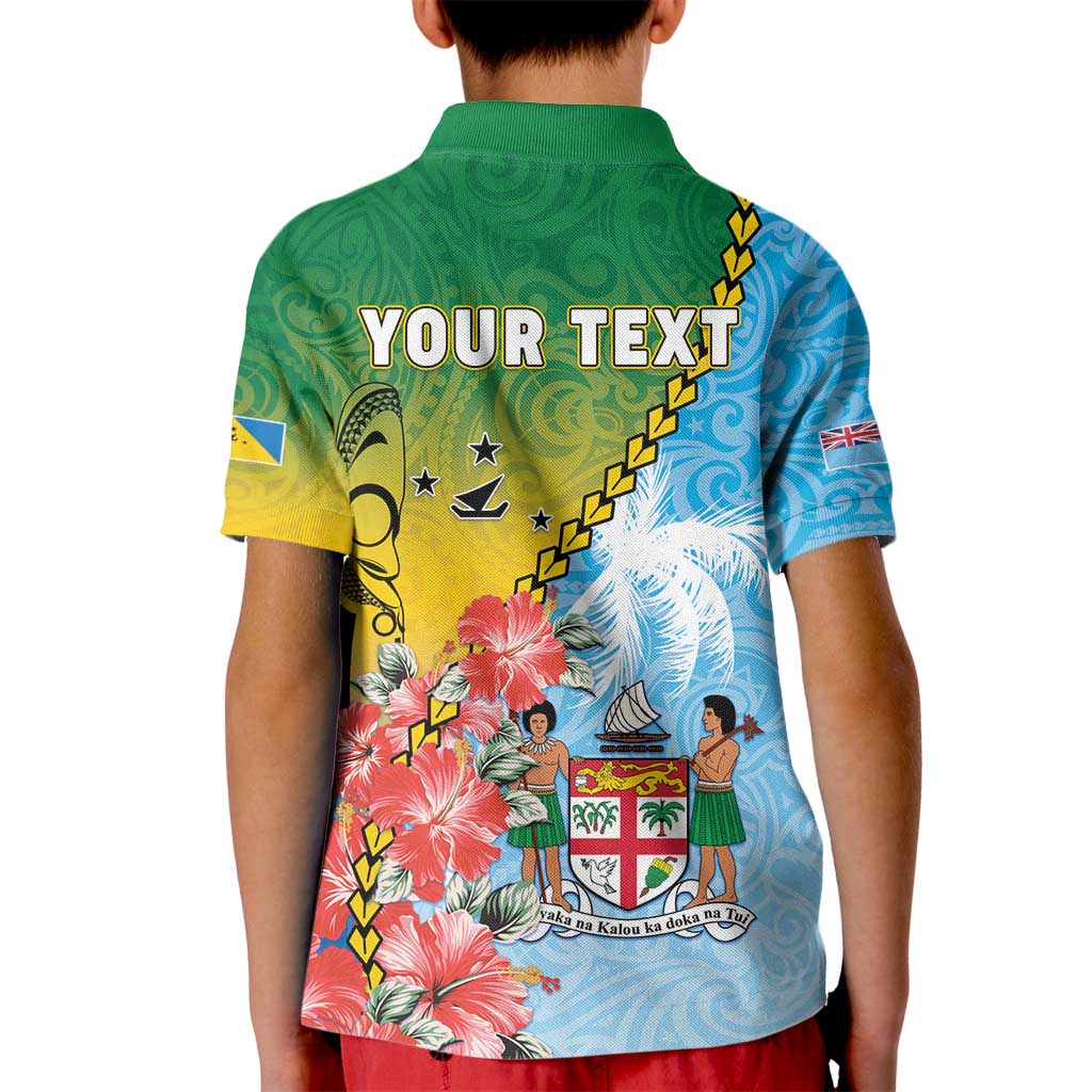 Personalised Malampa Fiji Day Kid Polo Shirt Tribal Pattern With Tropical Flowers - Polynesian Pride