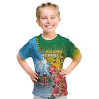 Personalised Malampa Fiji Day Kid T Shirt Tribal Pattern With Tropical Flowers - Polynesian Pride