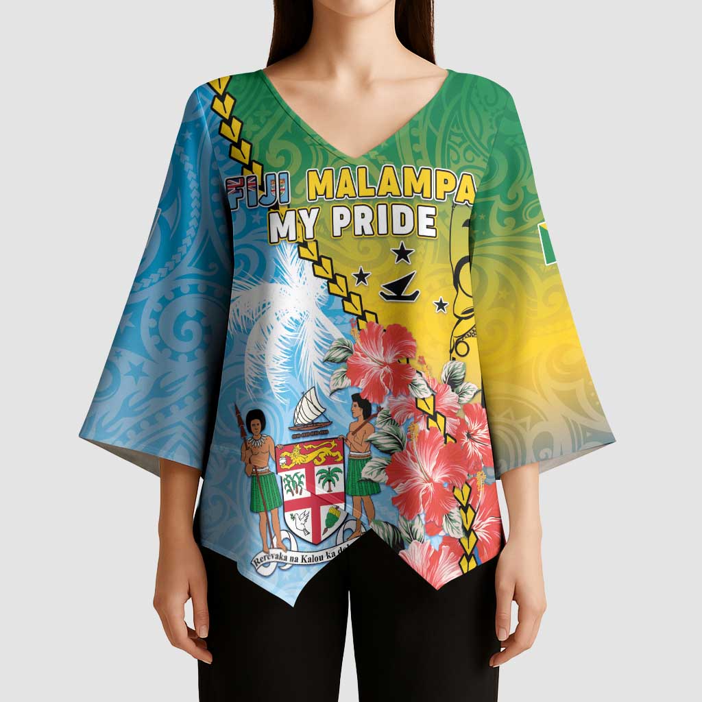 Personalised Malampa Fiji Day Kimono Sleeve Blouse Tribal Pattern With Tropical Flowers - Polynesian Pride