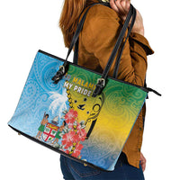 Malampa Fiji Day Leather Tote Bag Tribal Pattern With Tropical Flowers - Polynesian Pride