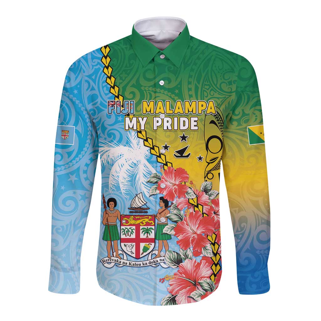 Personalised Malampa Fiji Day Long Sleeve Button Shirt Tribal Pattern With Tropical Flowers - Polynesian Pride
