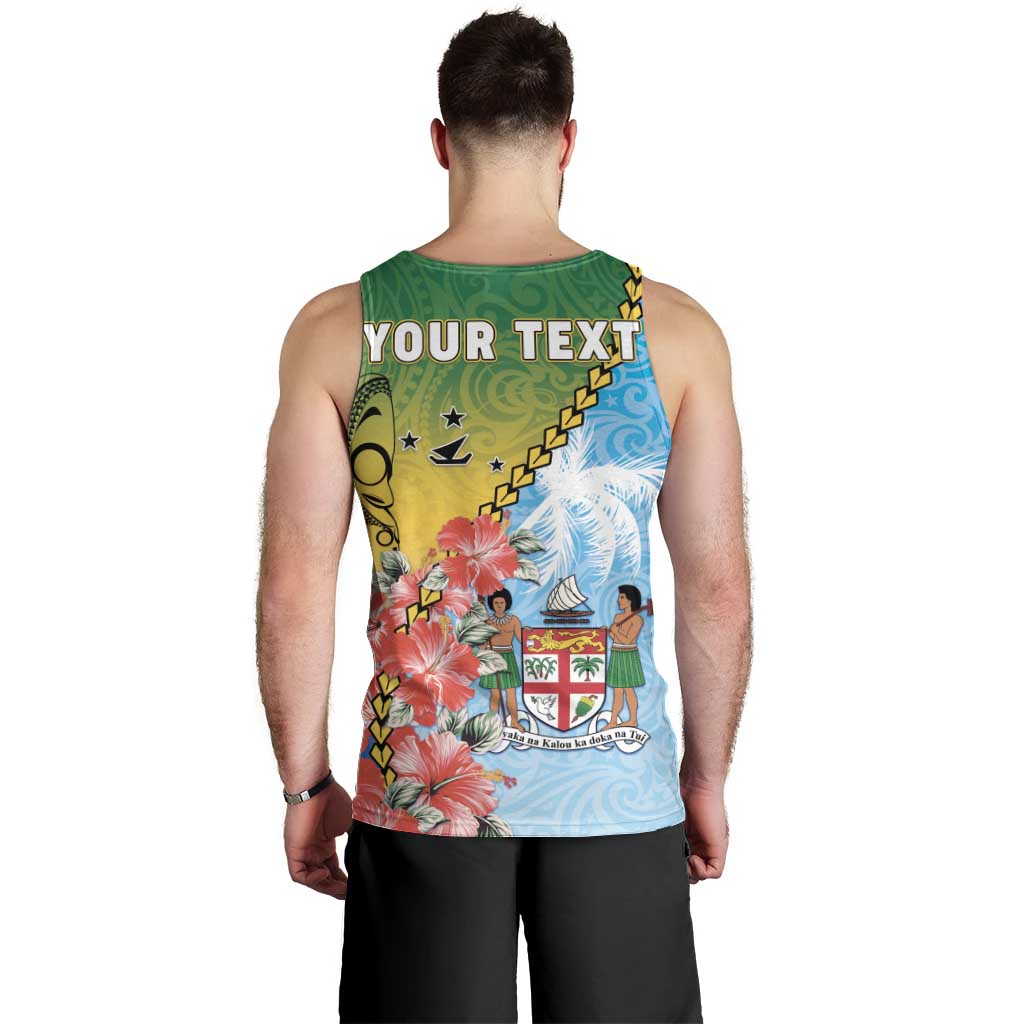 Personalised Malampa Fiji Day Men Tank Top Tribal Pattern With Tropical Flowers - Polynesian Pride