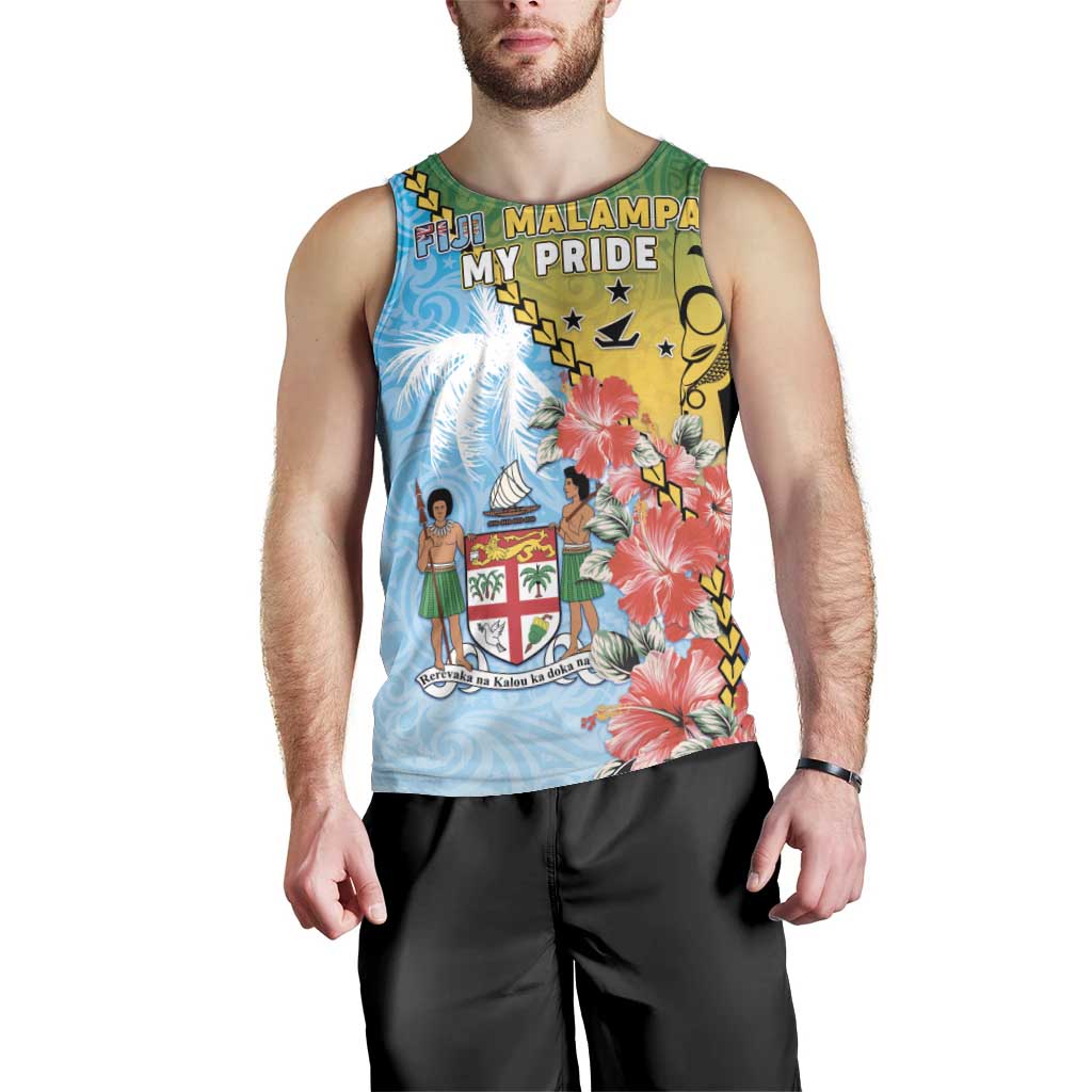 Personalised Malampa Fiji Day Men Tank Top Tribal Pattern With Tropical Flowers - Polynesian Pride