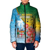 Personalised Malampa Fiji Day Padded Jacket Tribal Pattern With Tropical Flowers - Polynesian Pride