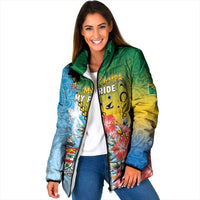 Personalised Malampa Fiji Day Padded Jacket Tribal Pattern With Tropical Flowers - Polynesian Pride