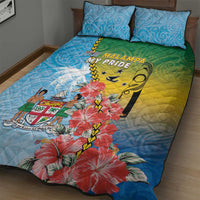 Malampa Fiji Day Quilt Bed Set Tribal Pattern With Tropical Flowers - Polynesian Pride