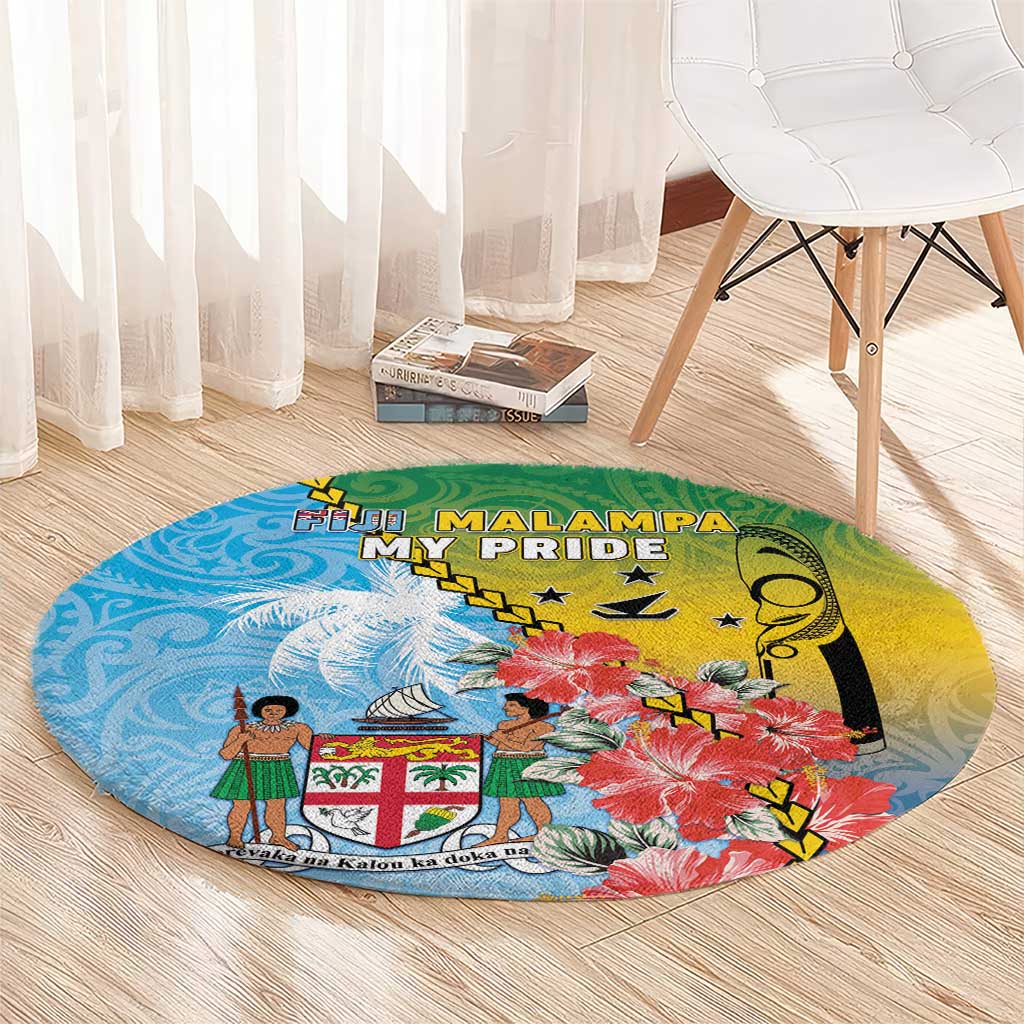 Malampa Fiji Day Round Carpet Tribal Pattern With Tropical Flowers - Polynesian Pride